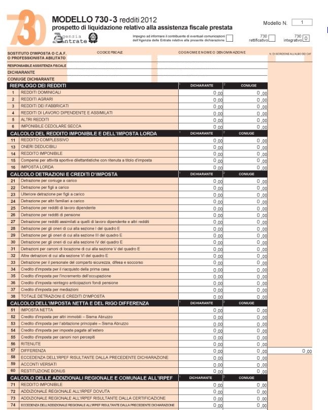 Software 730 Compilazione e calcolo del modello 730 Stampa modulo 730